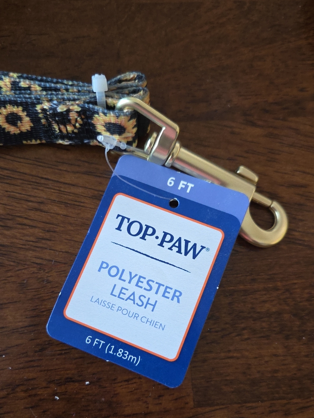 Top Paw Black and Yellow Floral Dog Lead with Gold Hardware